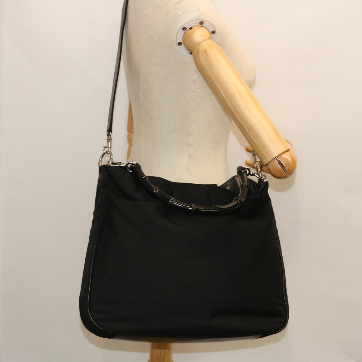GUCCI Bamboo Shoulder Bag Nylon 2way Black 51852