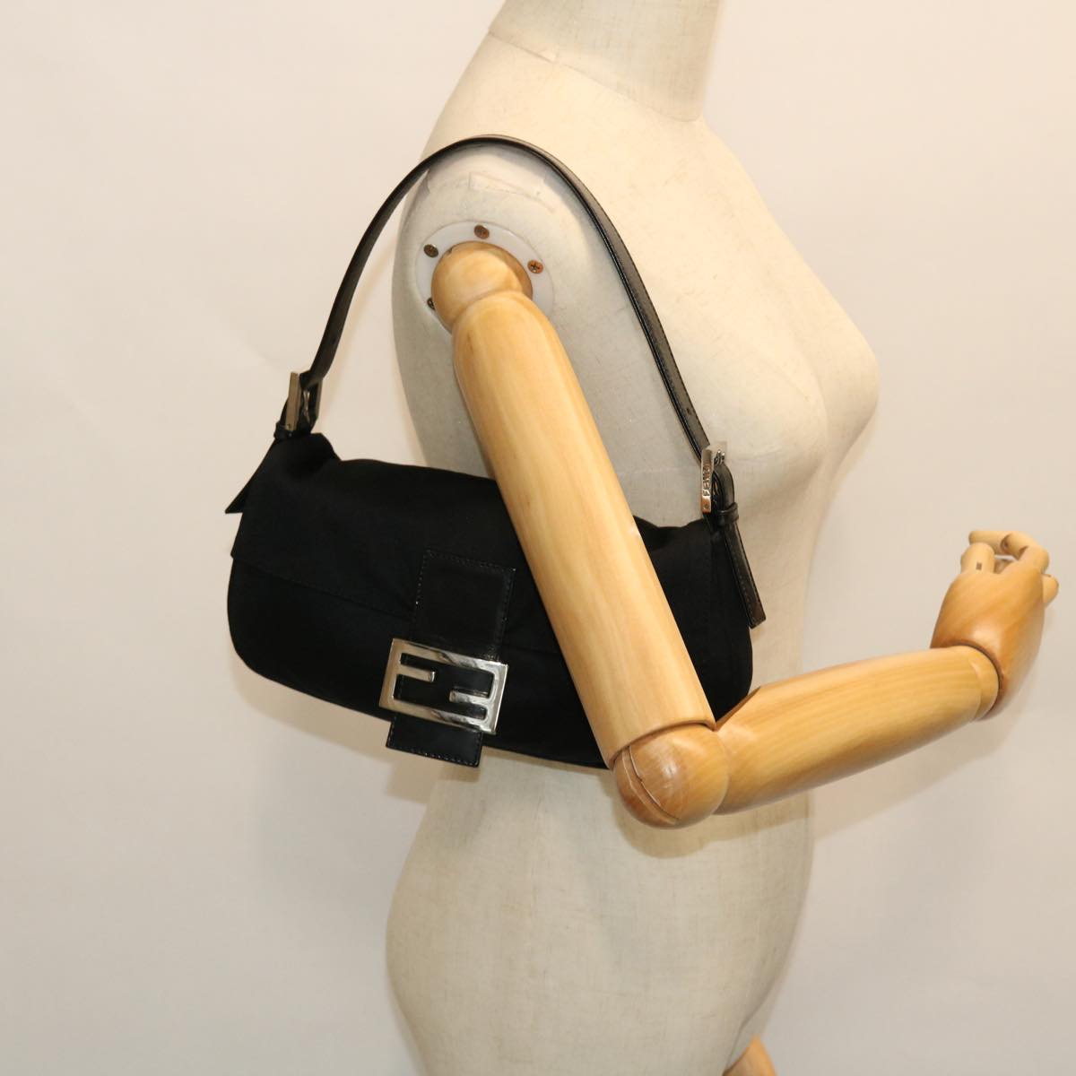 FENDI Mamma Baguette Shoulder Bag Nylon Black 51887