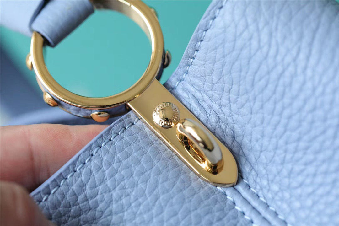 LV Capucines GLAMI Taurillon Light Blue/ Beige For Women, Women’s Bags, Shoulder And Crossbody Bags 10.6in/27cm LV