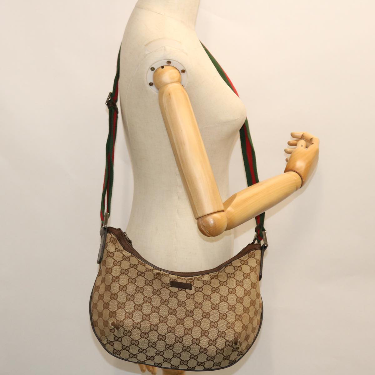 GUCCI GG Canvas Web Sherry Line Cross Shoulder Bag Beige Red 181092 52012