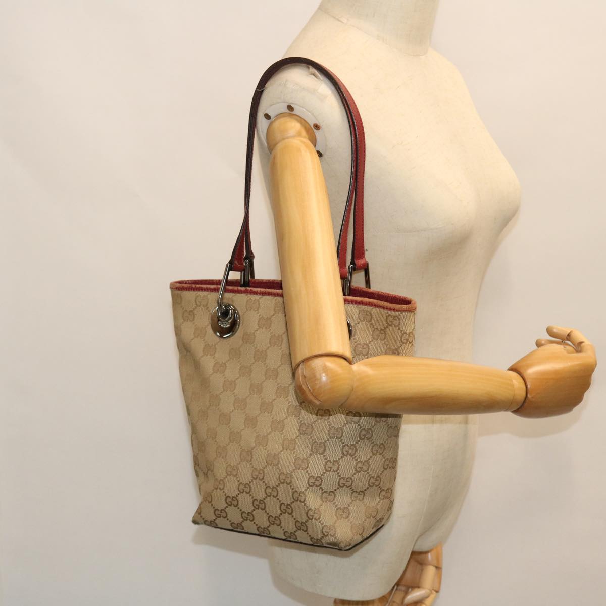 GUCCI GG Canvas Tote Bag Beige Red 52753