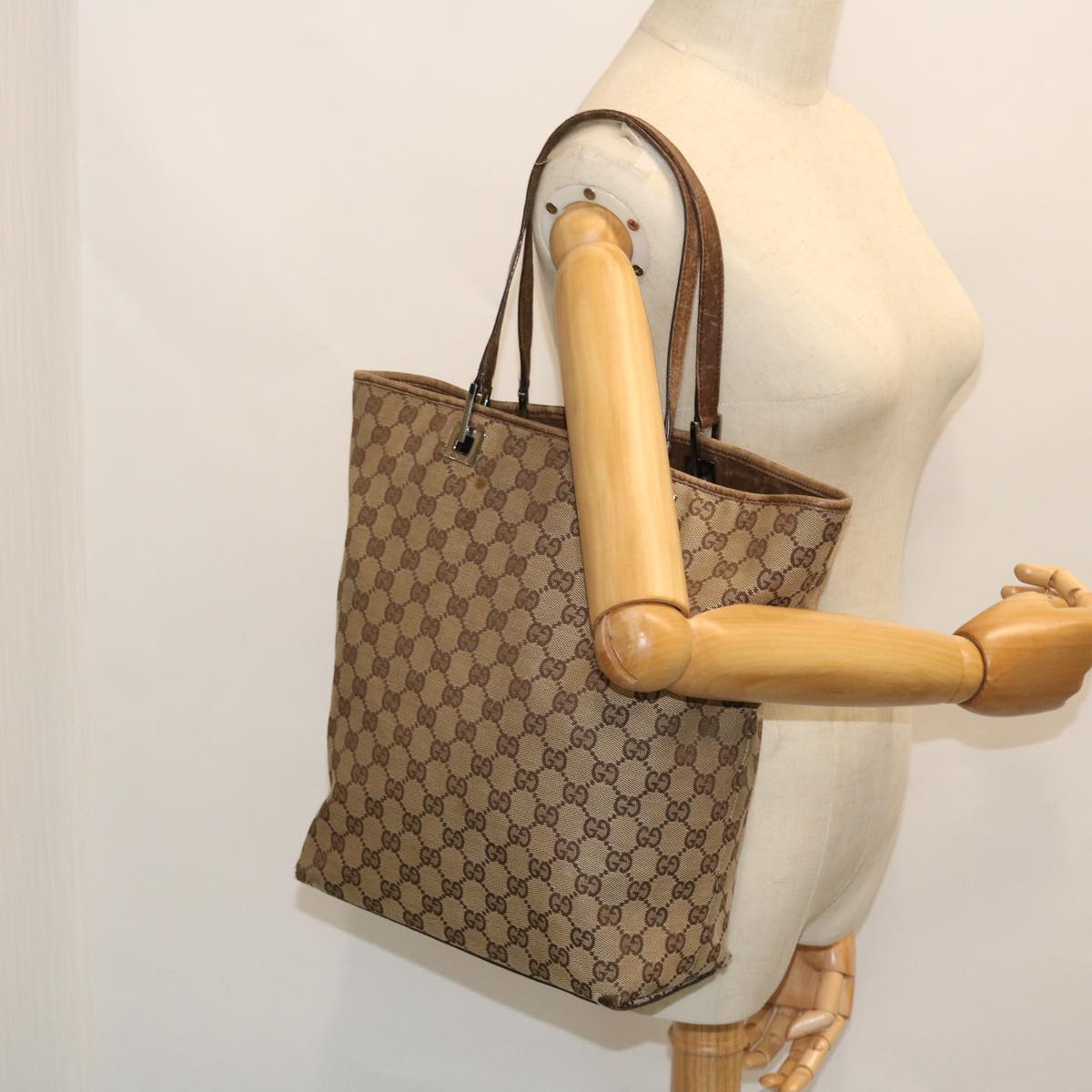GUCCI GG Canvas Tote Bag Beige Brown 52754