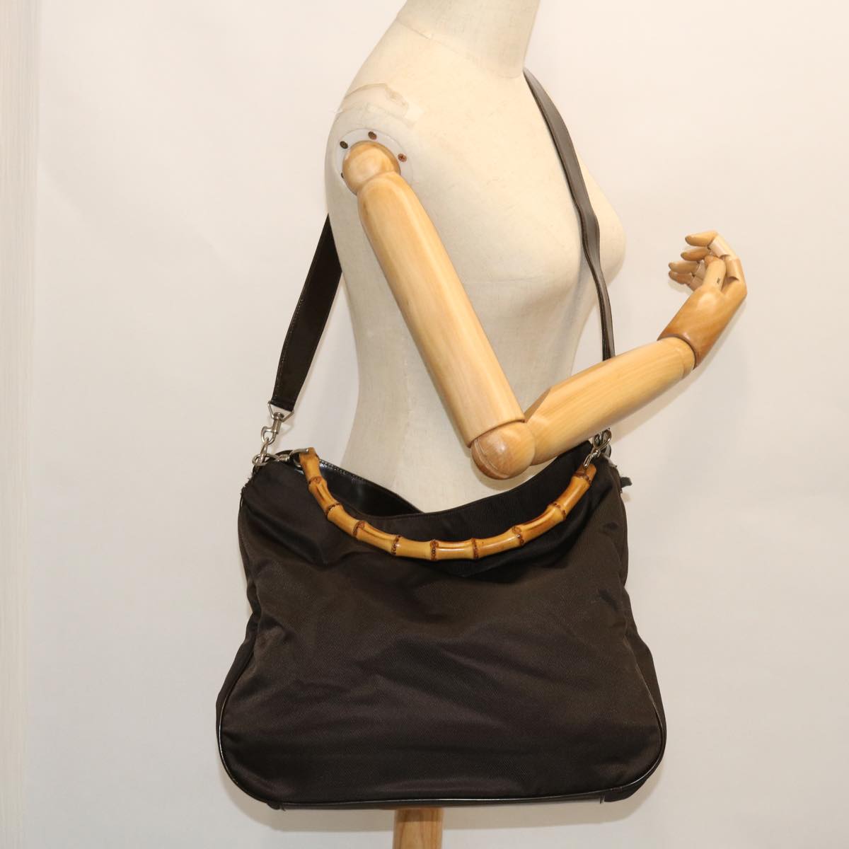 GUCCI Bamboo Shoulder Bag Nylon Black 001 2852 1577 5 52877