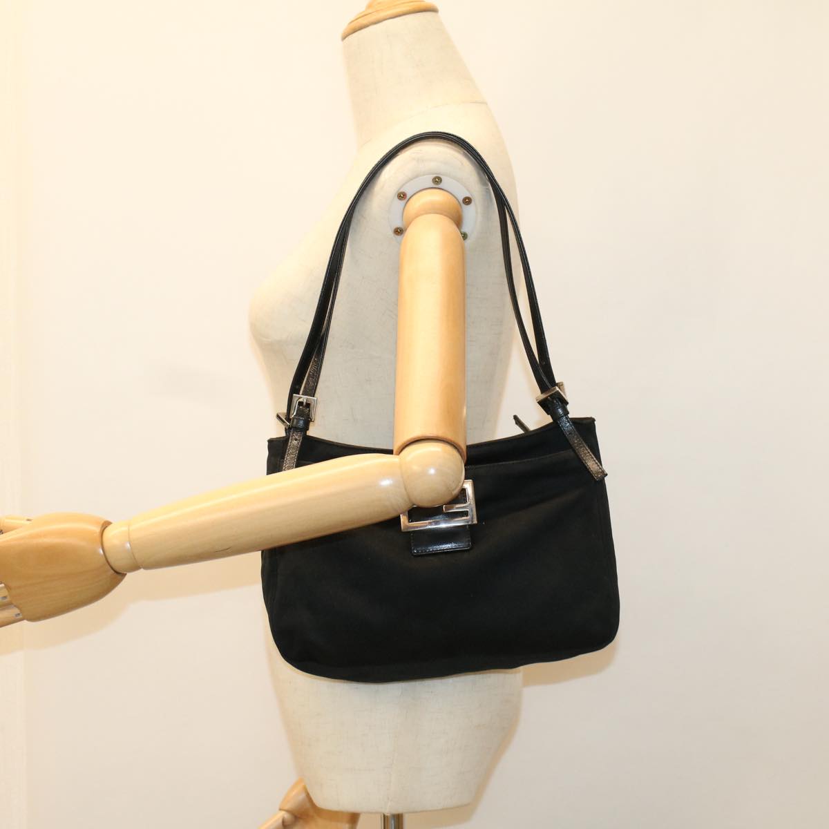 FENDI Mamma Baguette Shoulder Bag Nylon Black 53012