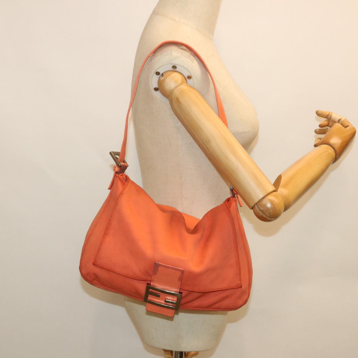 FENDI Mamma Baguette Shoulder Bag Nylon Orange 53082