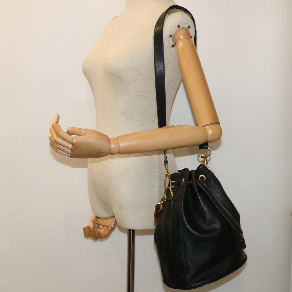 GUCCI Bamboo Shoulder Bag Leather 2way Black 53133