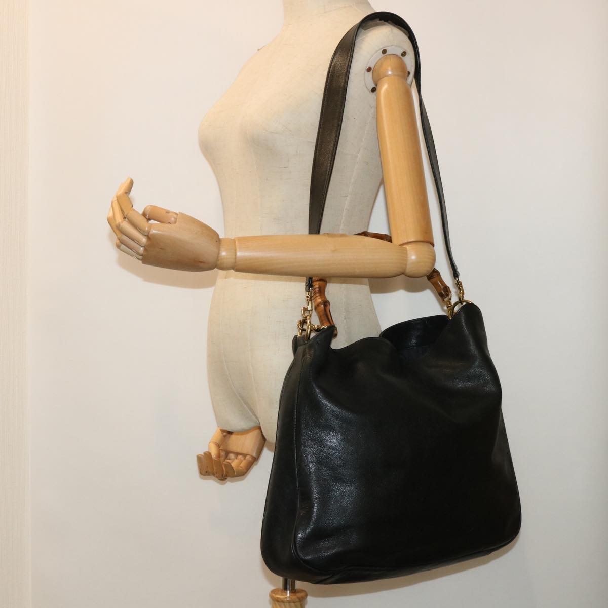 GUCCI Bamboo Shoulder Bag Leather 2way Black 53269