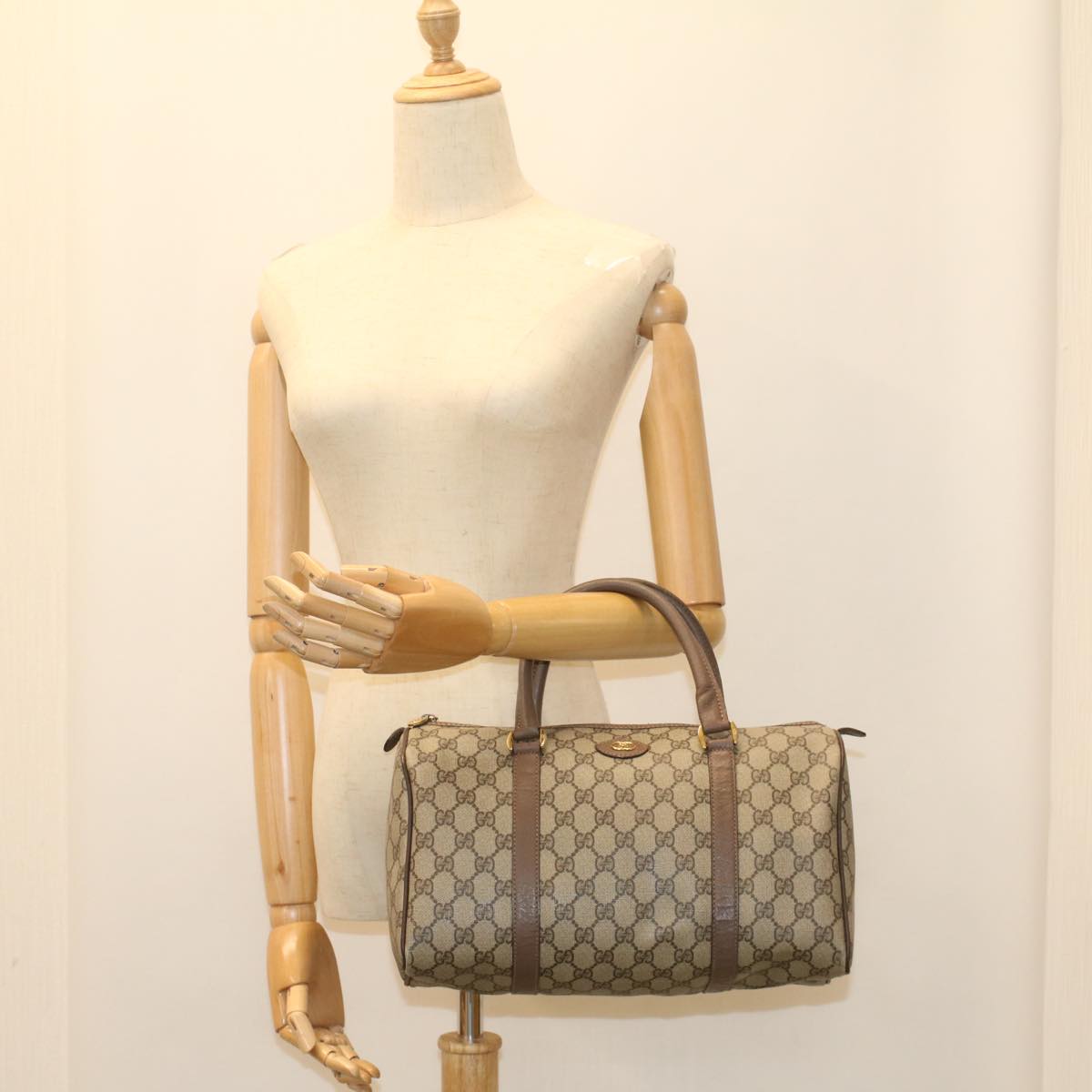 GUCCI GG Canvas Boston Bag PVC Leather Beige 002 615 6842 53342
