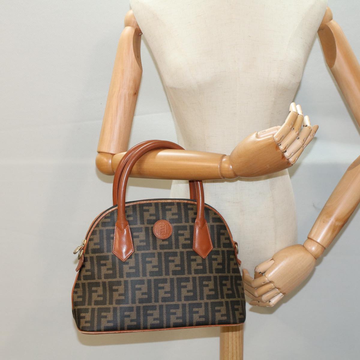 FENDI Zucca Canvas Hand Bag Black Brown 53345