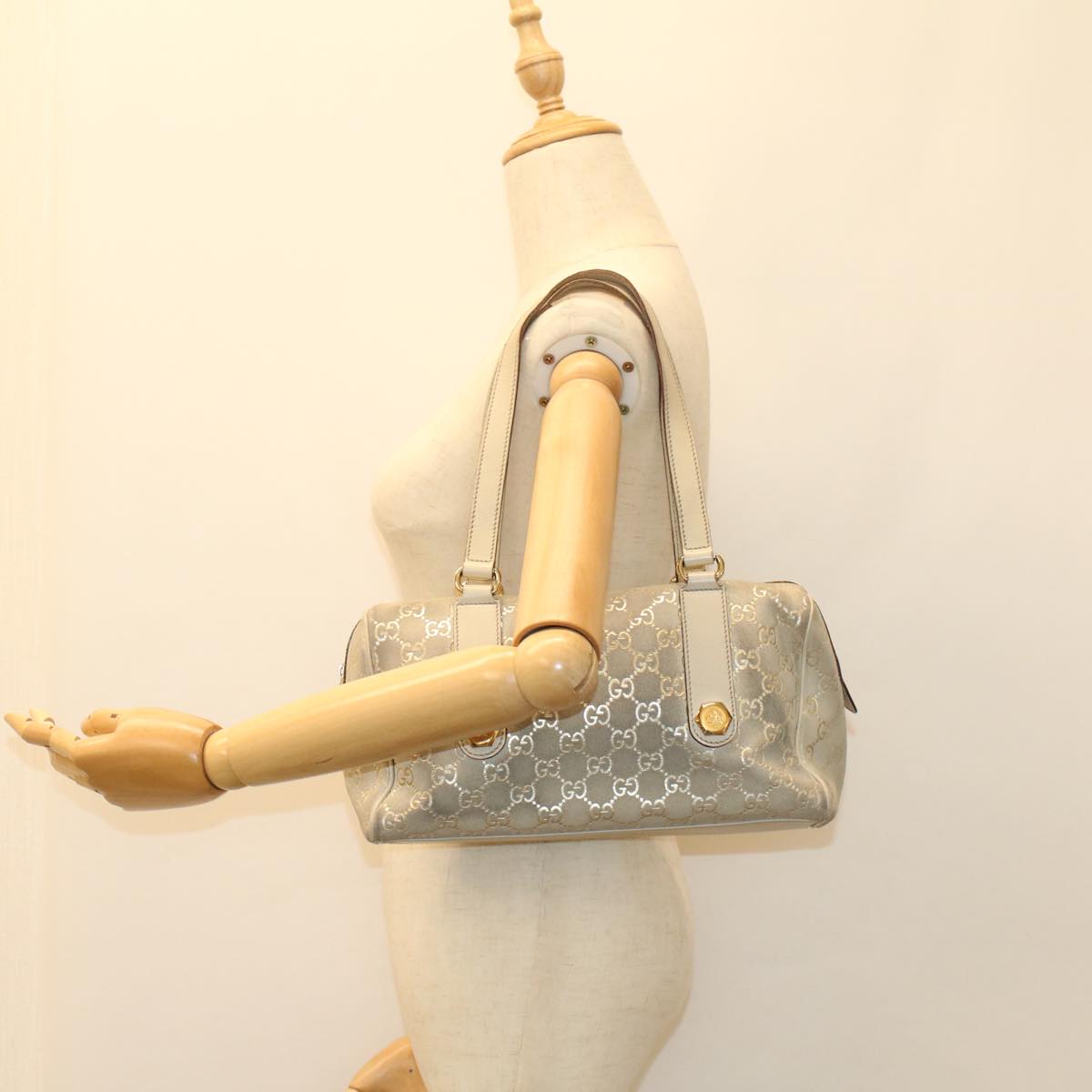 GUCCI GG Canvas Shoulder Bag Leather Beige 152457 53387