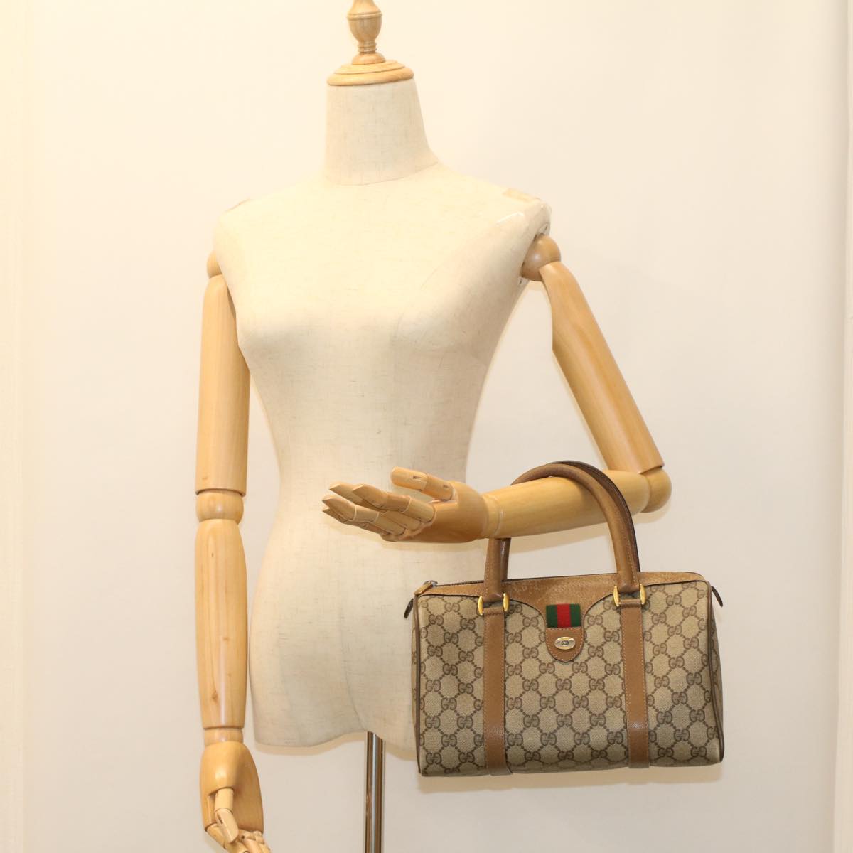 GUCCI GG Canvas Web Sherry Line Boston Bag Beige Red Green 39 02 006 53392