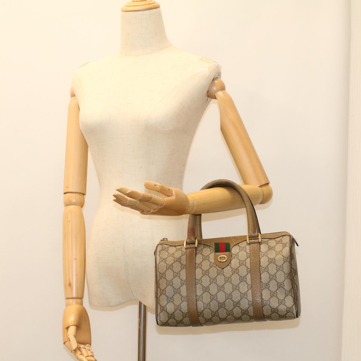 GUCCI GG Canvas Web Sherry Line Boston Bag Beige Red Green 53399