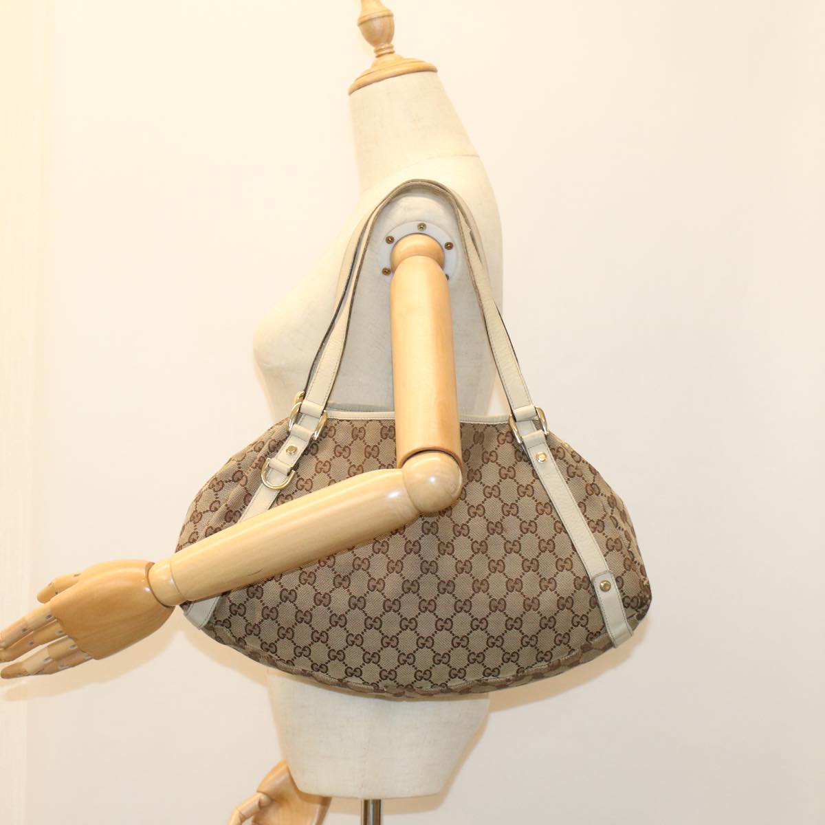 GUCCI GG Canvas Tote Bag Beige White 53667