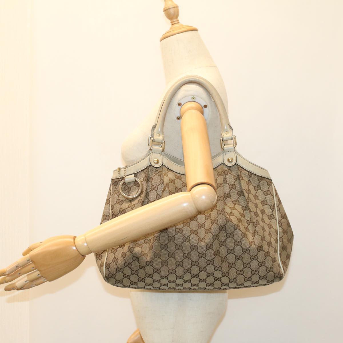 GUCCI GG Canvas Hand Bag Beige White 53669