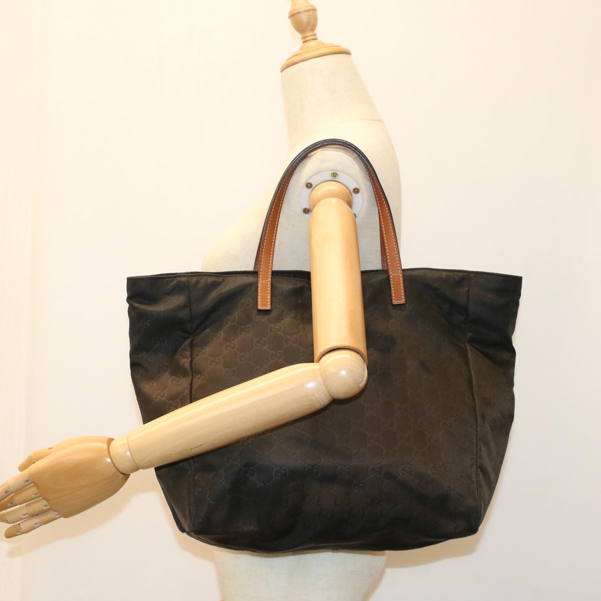 GUCCI GG Canvas Tote Bag Nylon Brown 53670