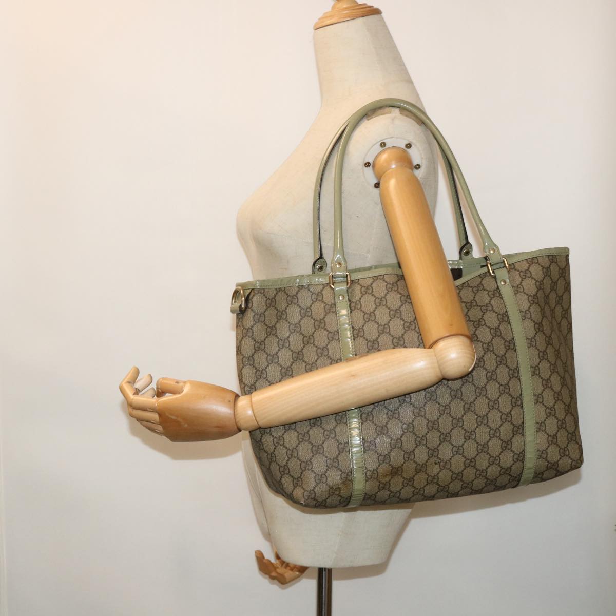 GUCCI GG Canvas Tote Bag PVC Leather Beige 53677