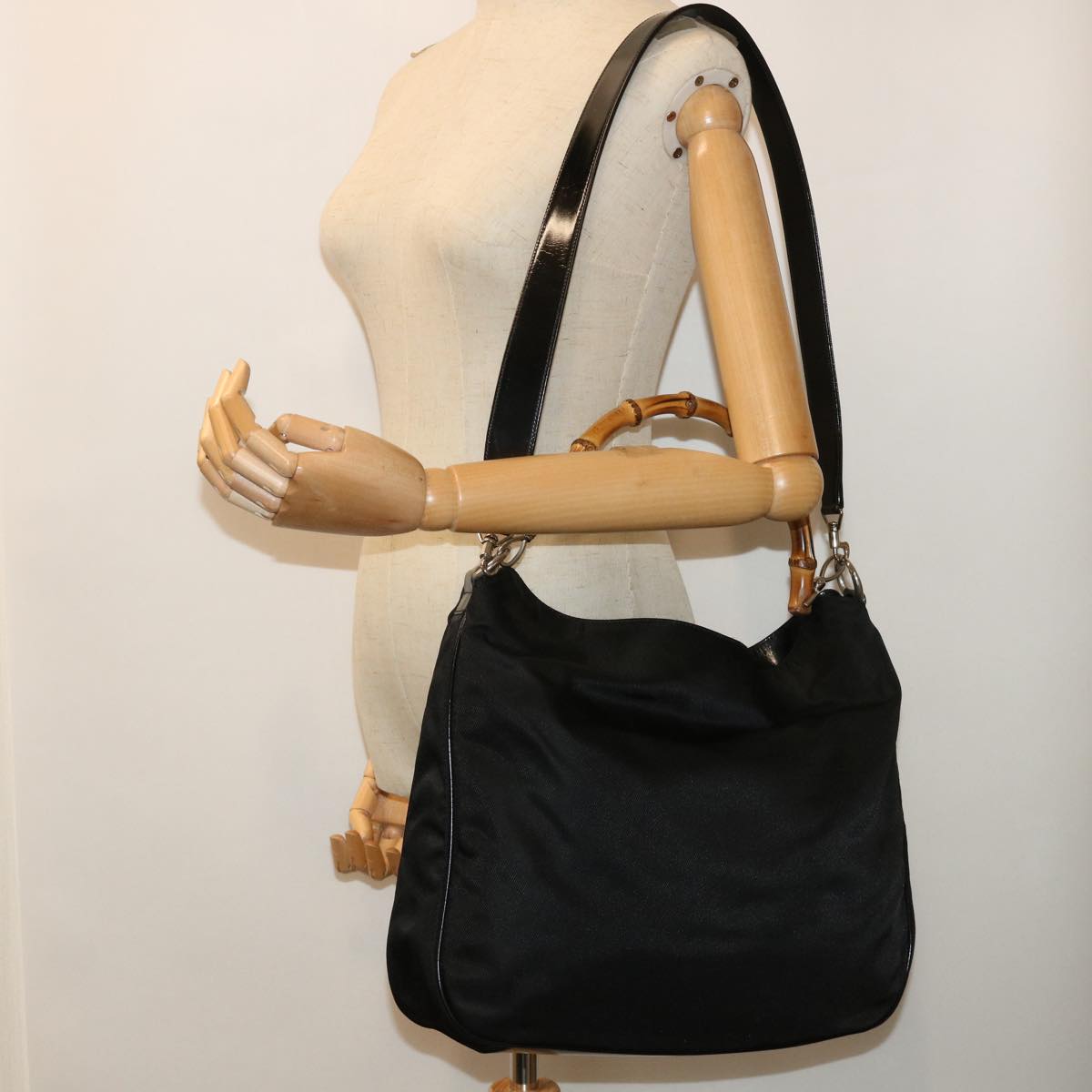 GUCCI Bamboo Shoulder Bag Nylon 2way Black 53689