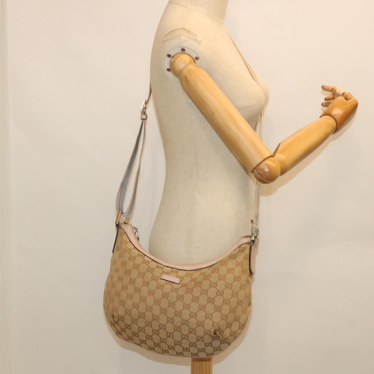 GUCCI GG Canvas Sherry Line Shoulder Bag Beige Light Blue pink 181092 53844
