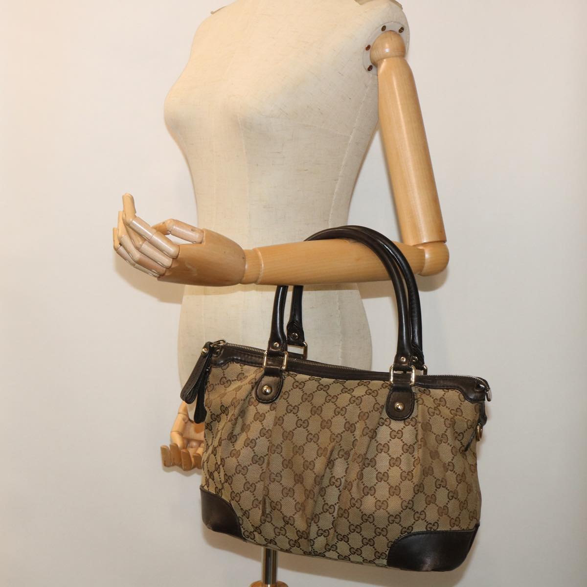 GUCCI GG Canvas Hand Bag Leather 2way Beige 247902 54014