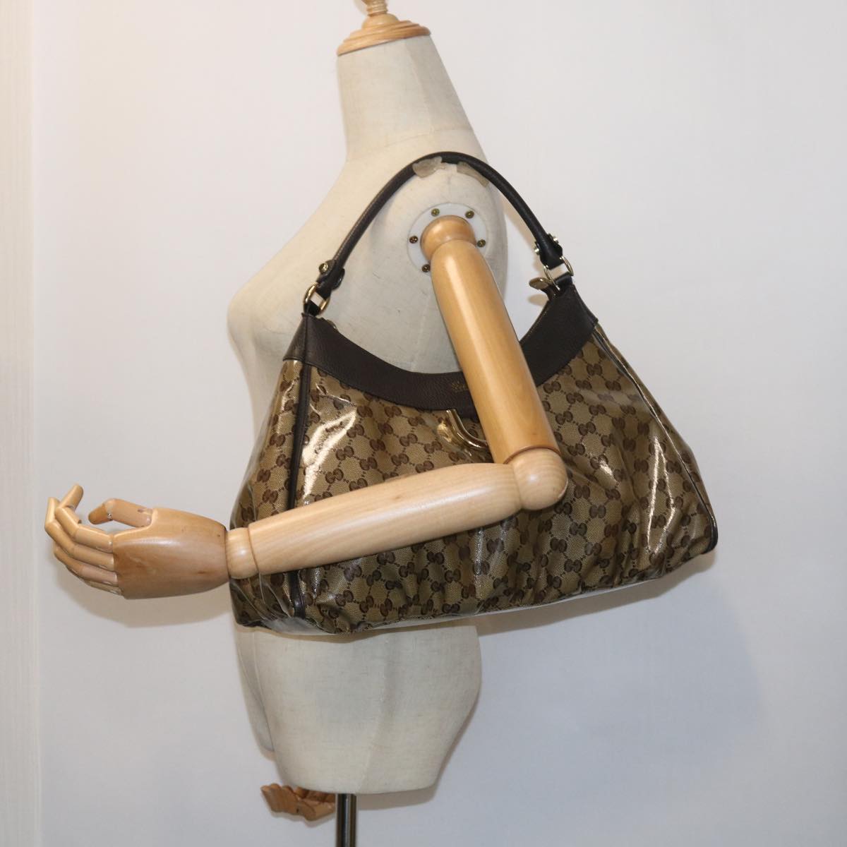 GUCCI GG Crystal Shoulder Bag Leather Beige 327786 54114