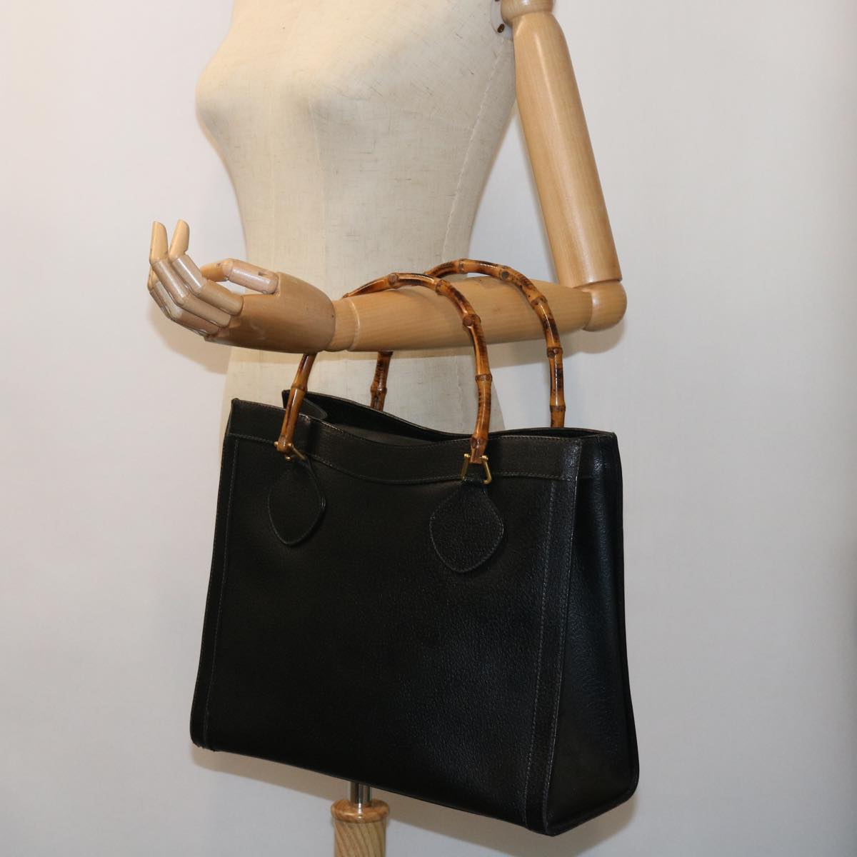GUCCI Bamboo Hand Bag Leather Black 002 1186 0260 54124