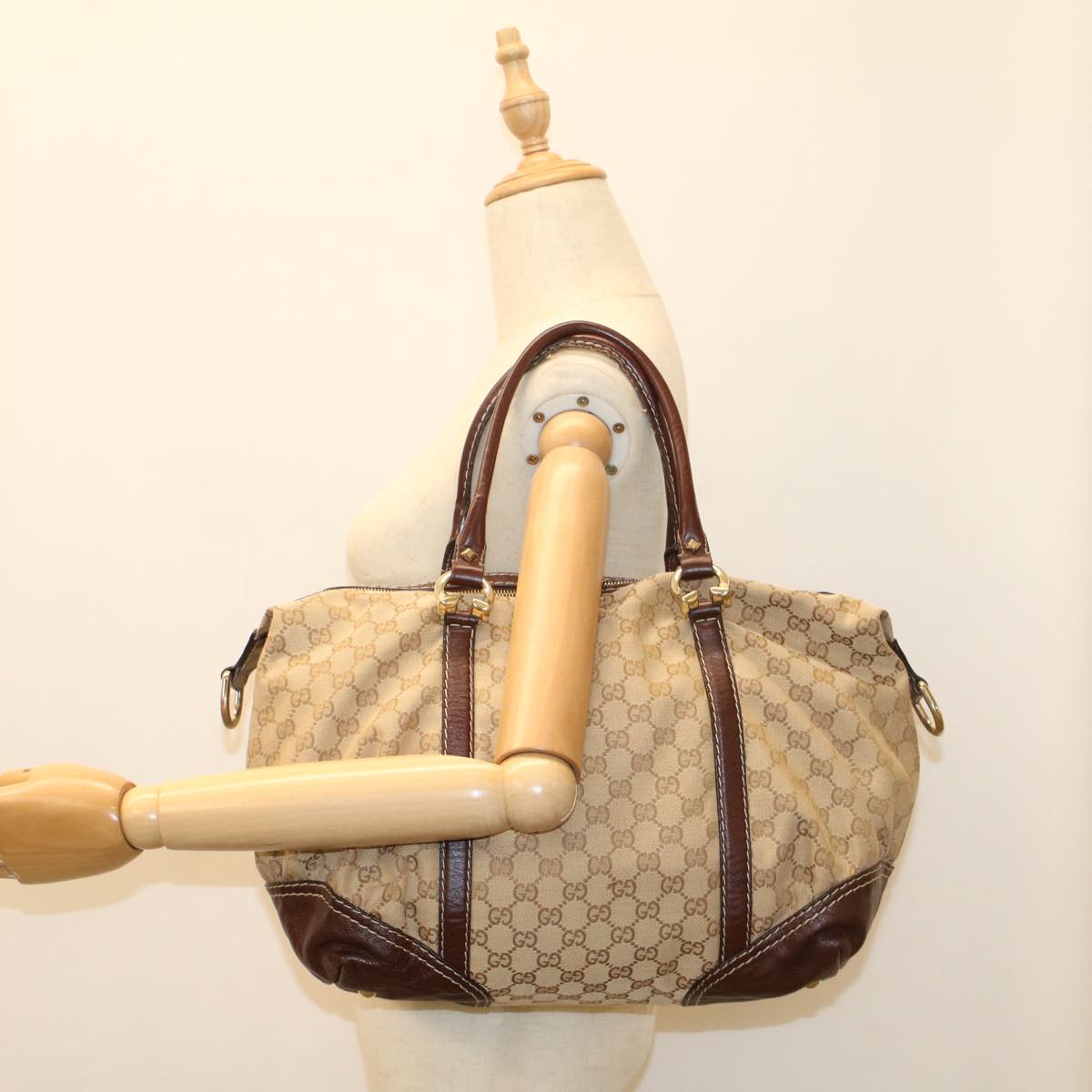 GUCCI GG Canvas Hand Bag Leather Beige 189892 54132