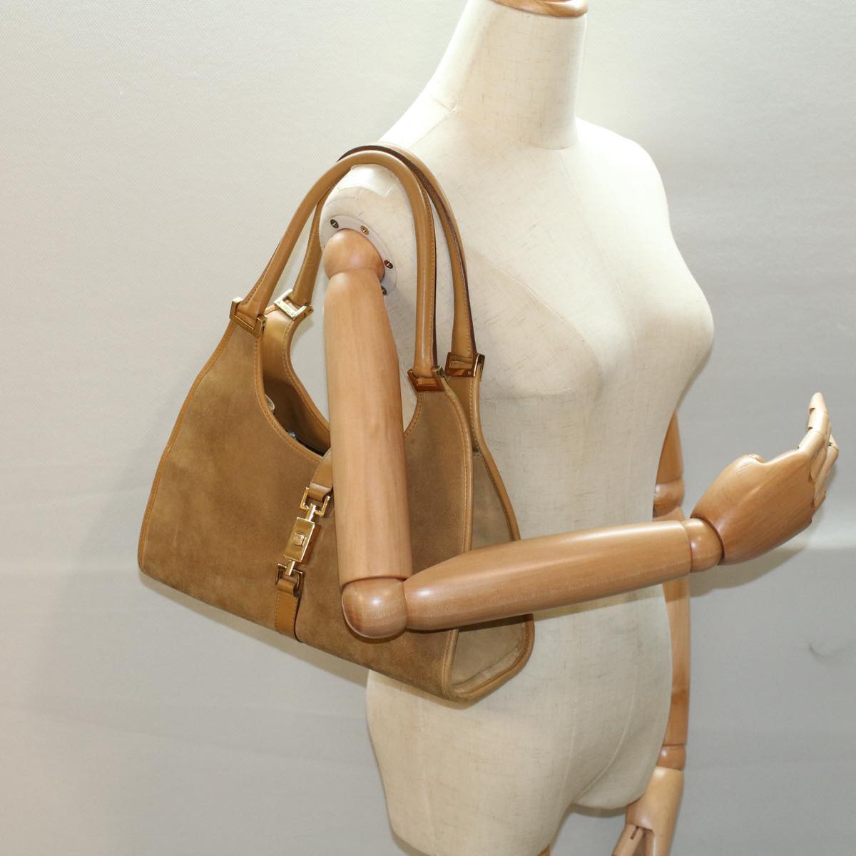 GUCCI Jackie Hand Bag Suede Beige 002 1067 54144
