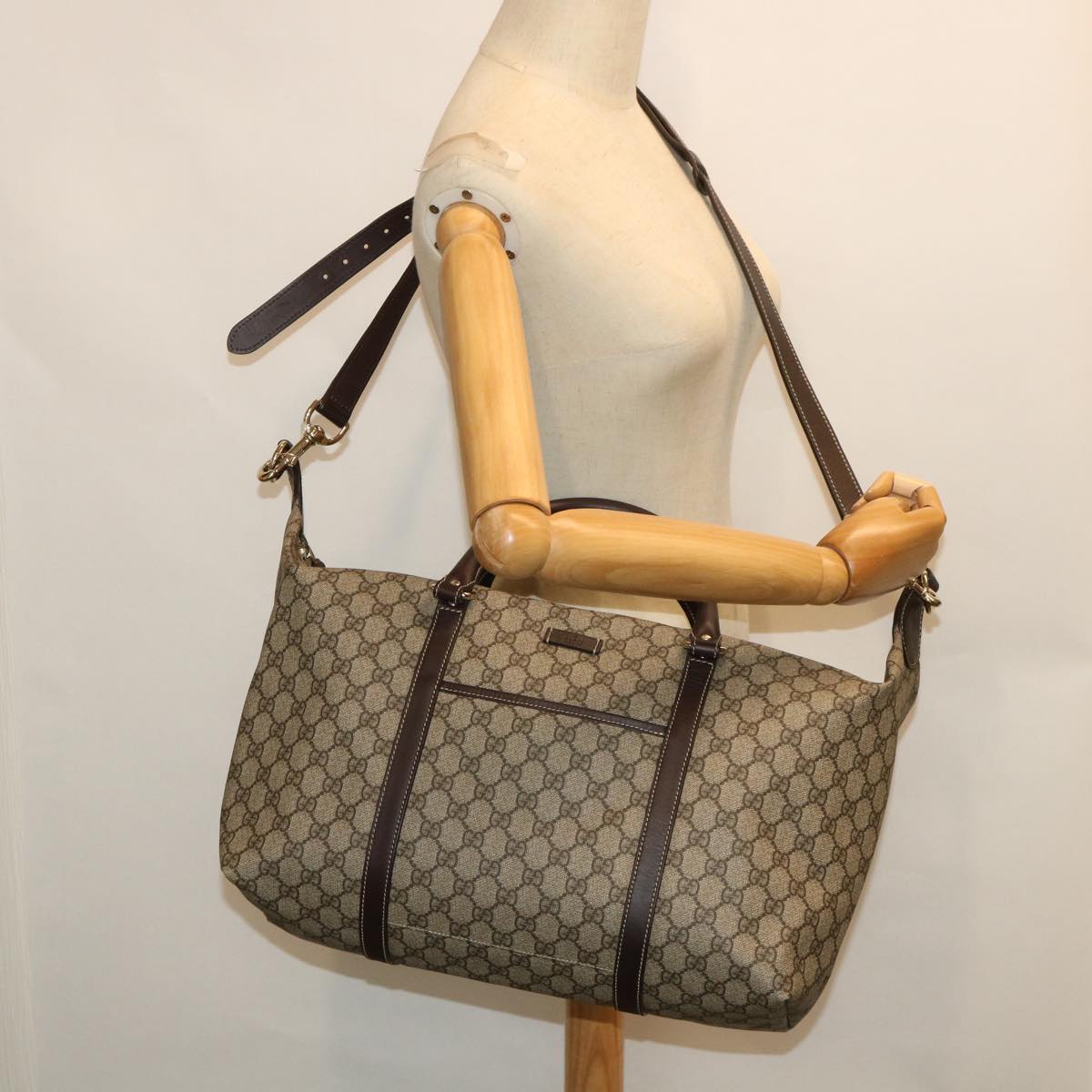 GUCCI GG Supreme Boston Bag PVC Leather 2way Beige 246895 54514