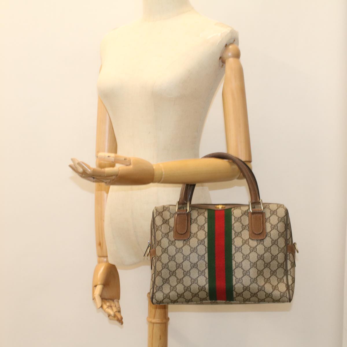 GUCCI GG Supreme Web Sherry Line Hand Bag Beige Red 378 002 3839 54693