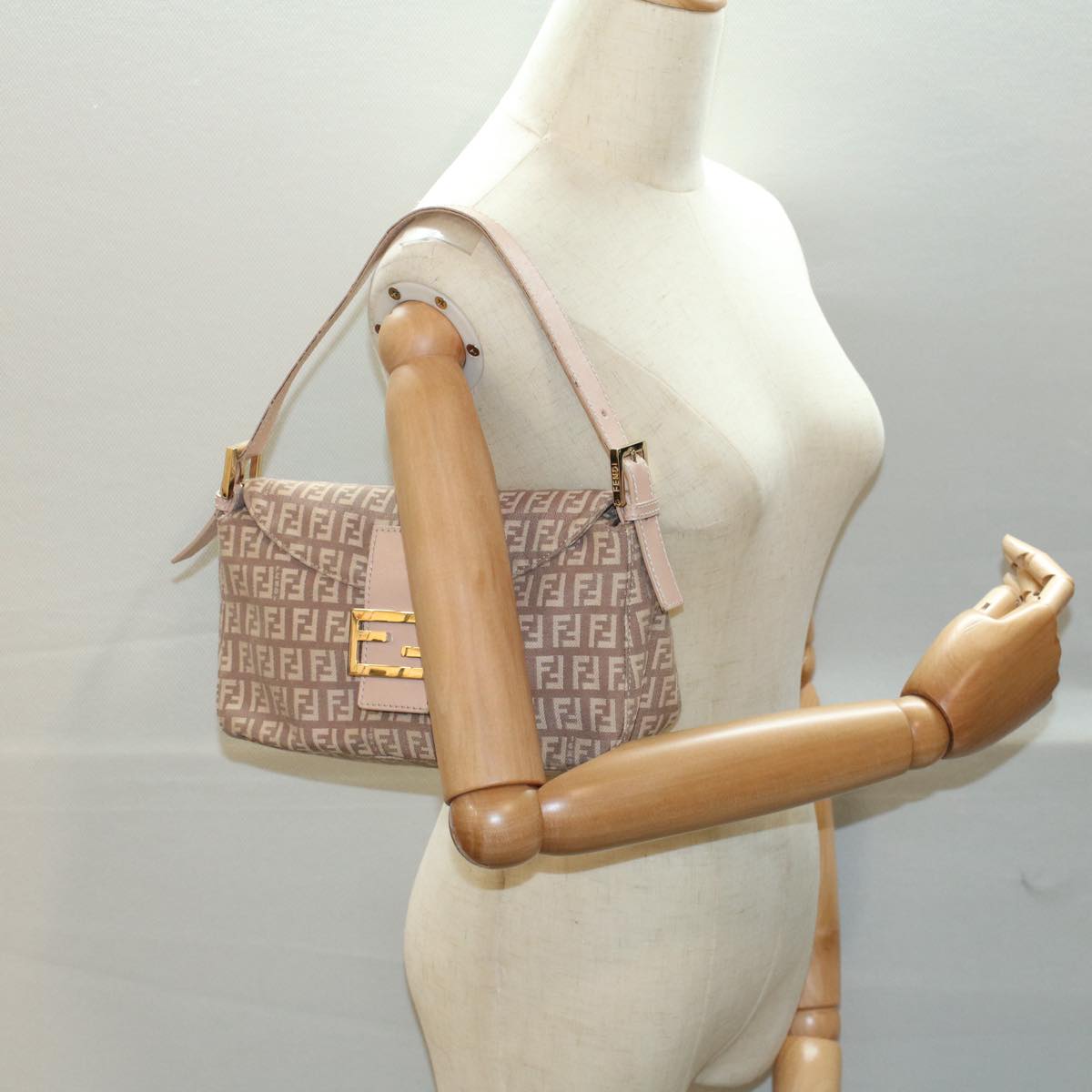 FENDI Zucchino Canvas Mamma bucket Hand Bag Beige 54705
