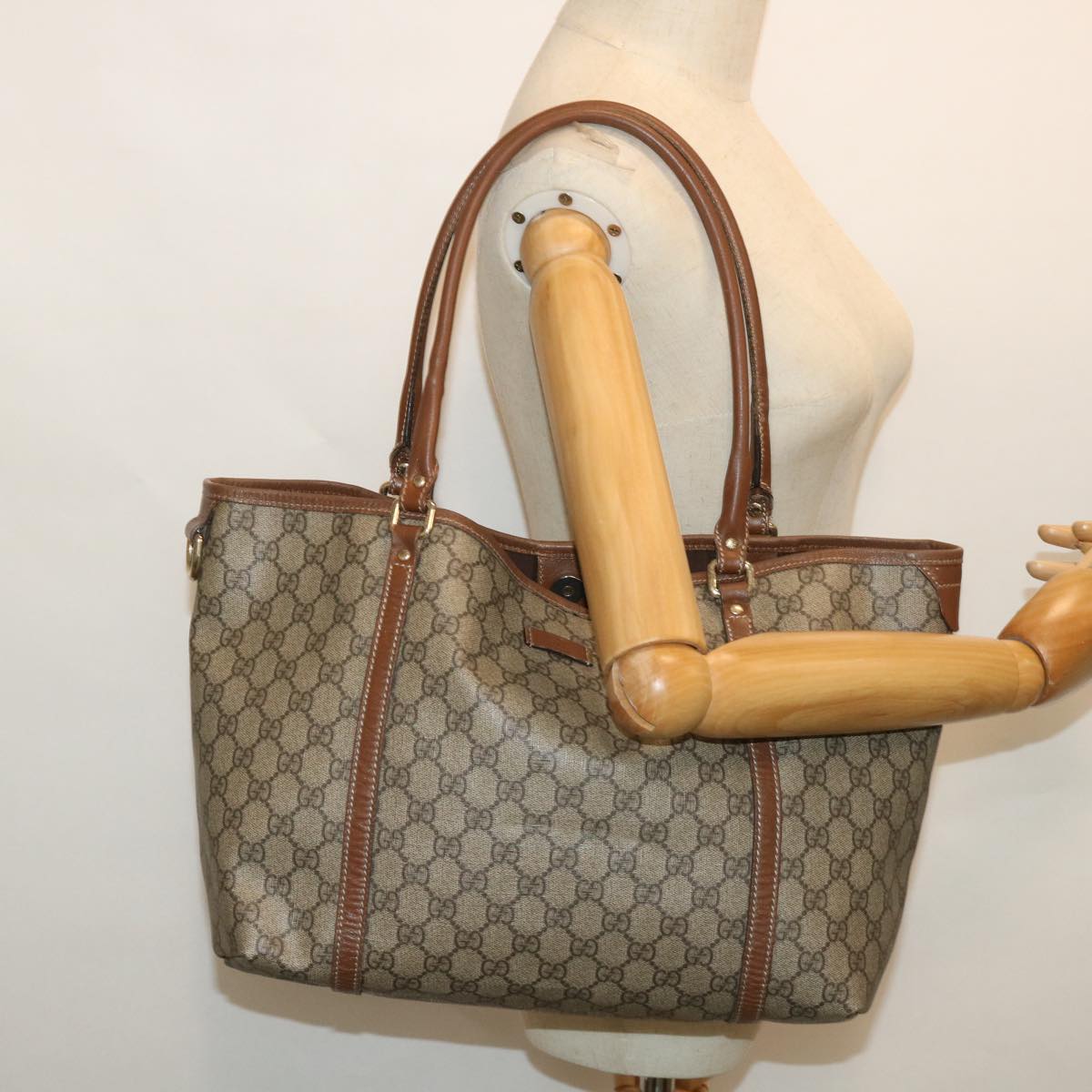 GUCCI GG Canvas Tote Bag PVC Leather Beige 197953 54795