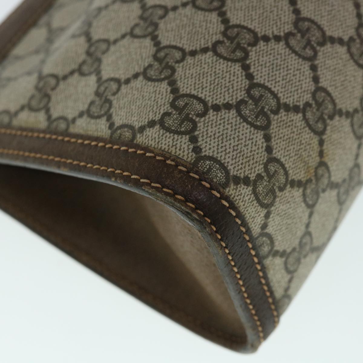 GUCCI GG Canvas Web Sherry Line Clutch Bag PVC Leather Beige Green 54839