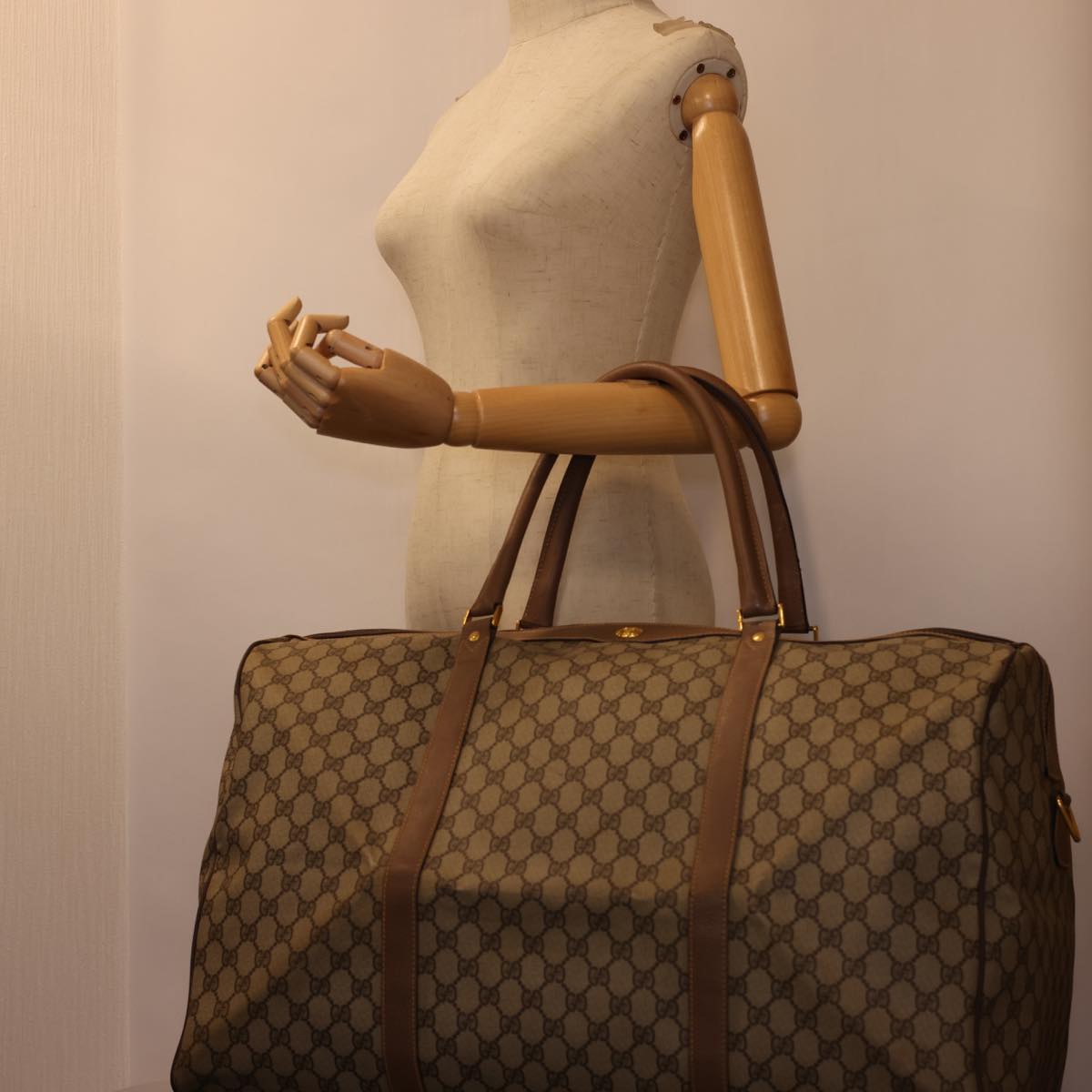 GUCCI GG Canvas Boston Bag PVC Leather Beige 012.123.6081.55 54849