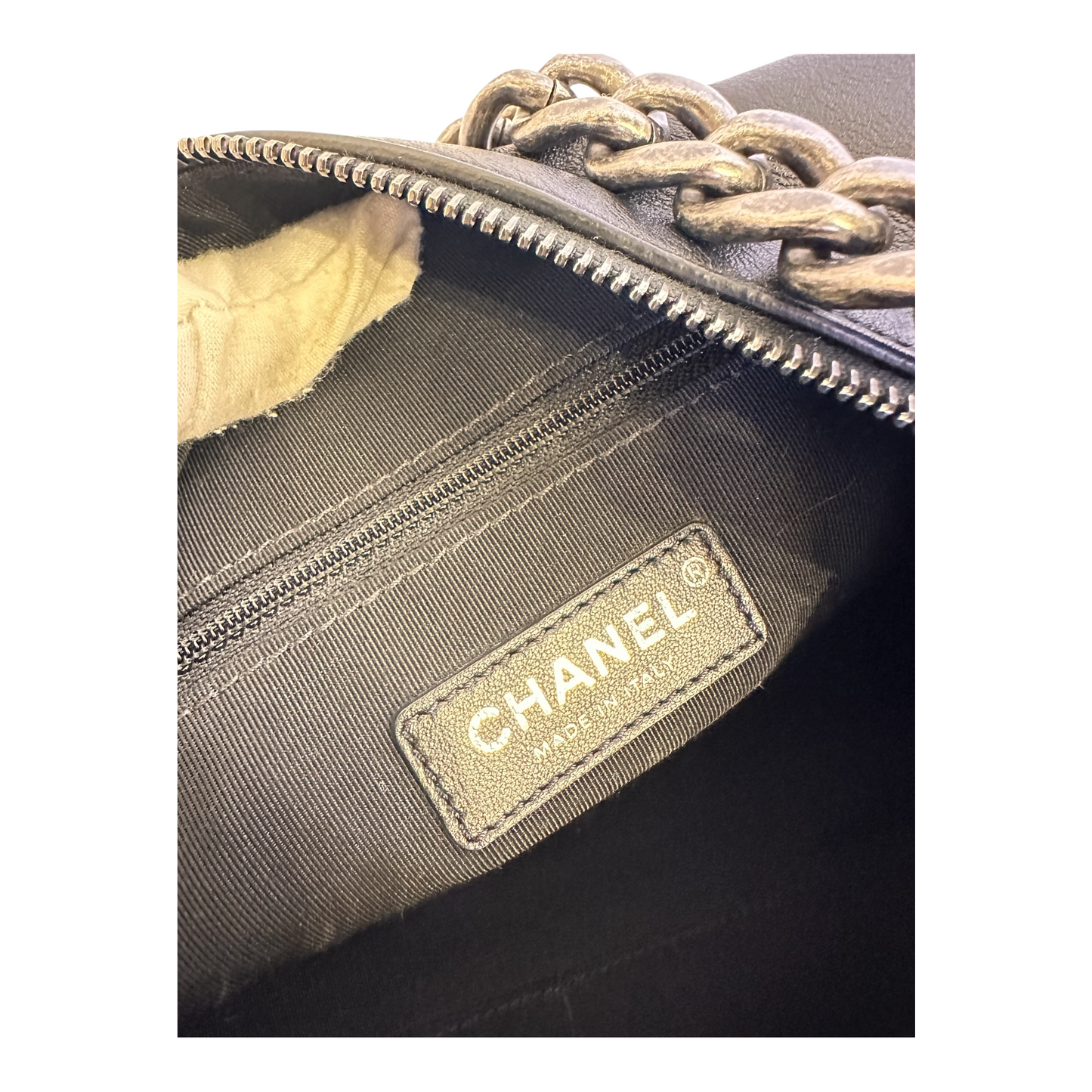 Chanel Calfskin Chain 20s Signature Hobo Black