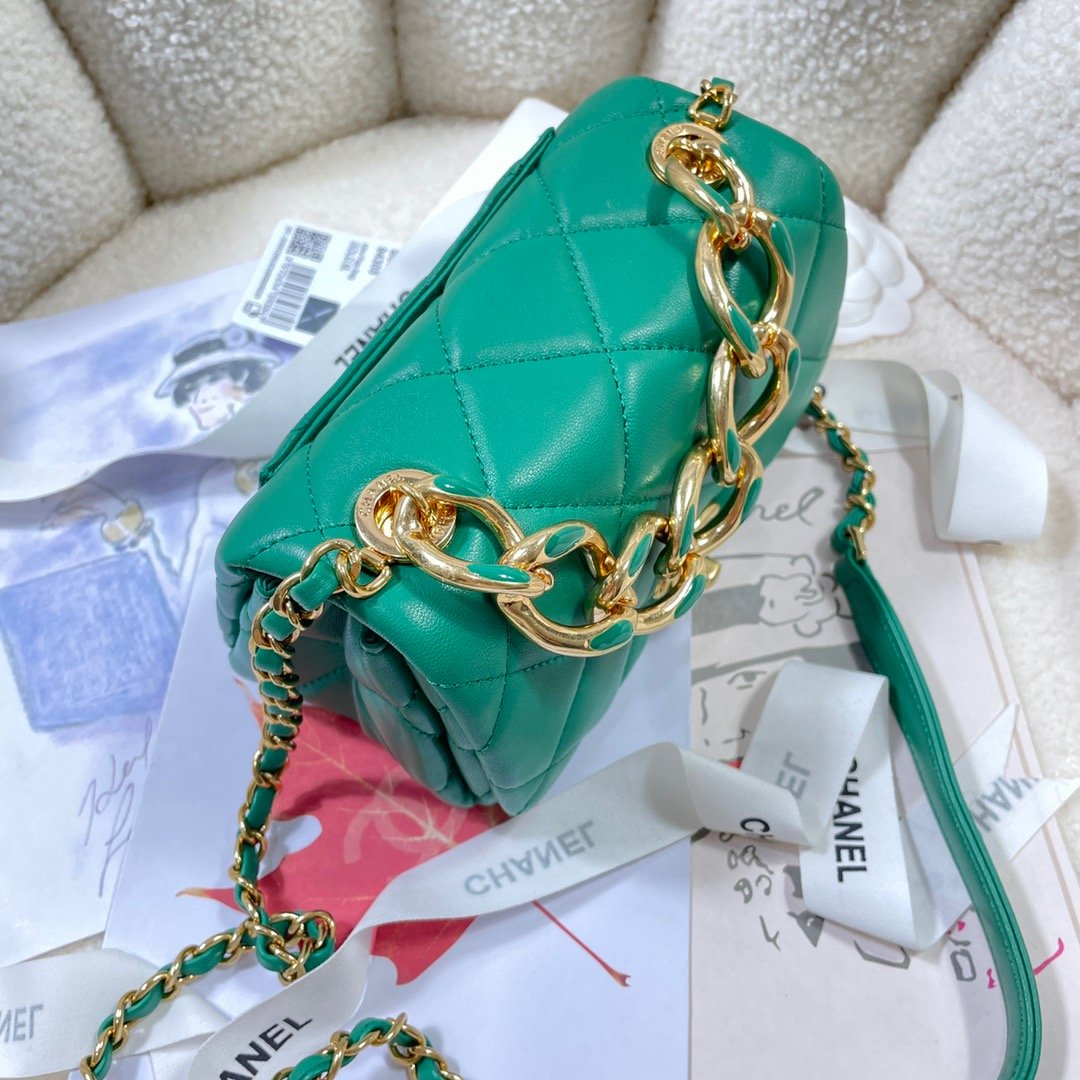 CHLMini GlamIap Bag Gold Hardware Green For Women Handbags, Shoulder Bags 6.7in/17cm AS3365