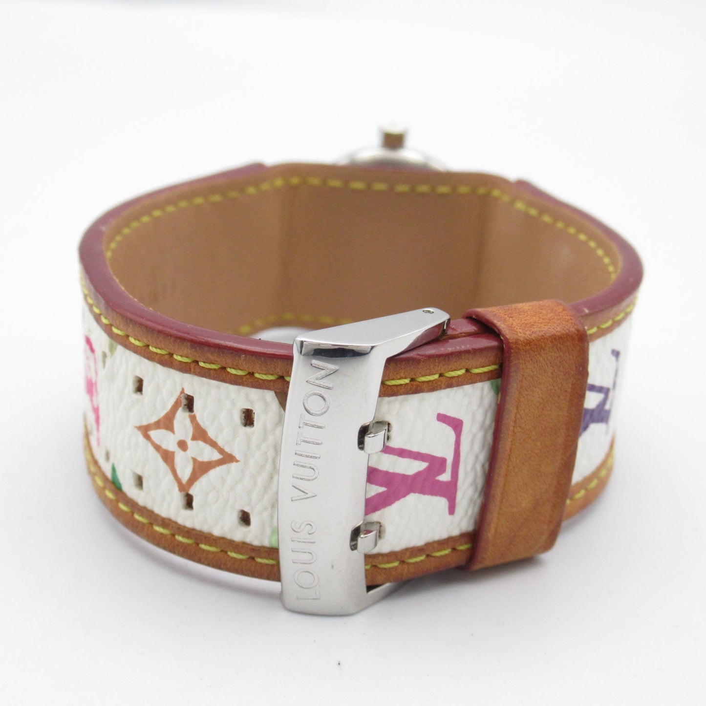 Louis Vuitton Louis Vuitton Tambour Lob Cup 12P Diamond Watch Stainless Steel Leather Belt White S Q12M0