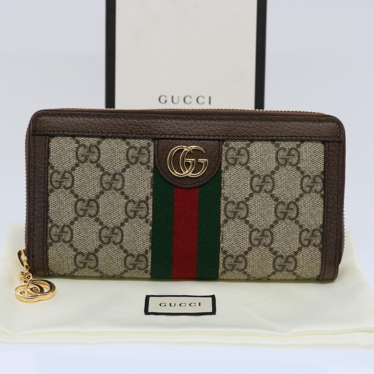GUCCI GG Offdia Web Sherry Line Long Wallet Beige Red Green 523154 60075S
