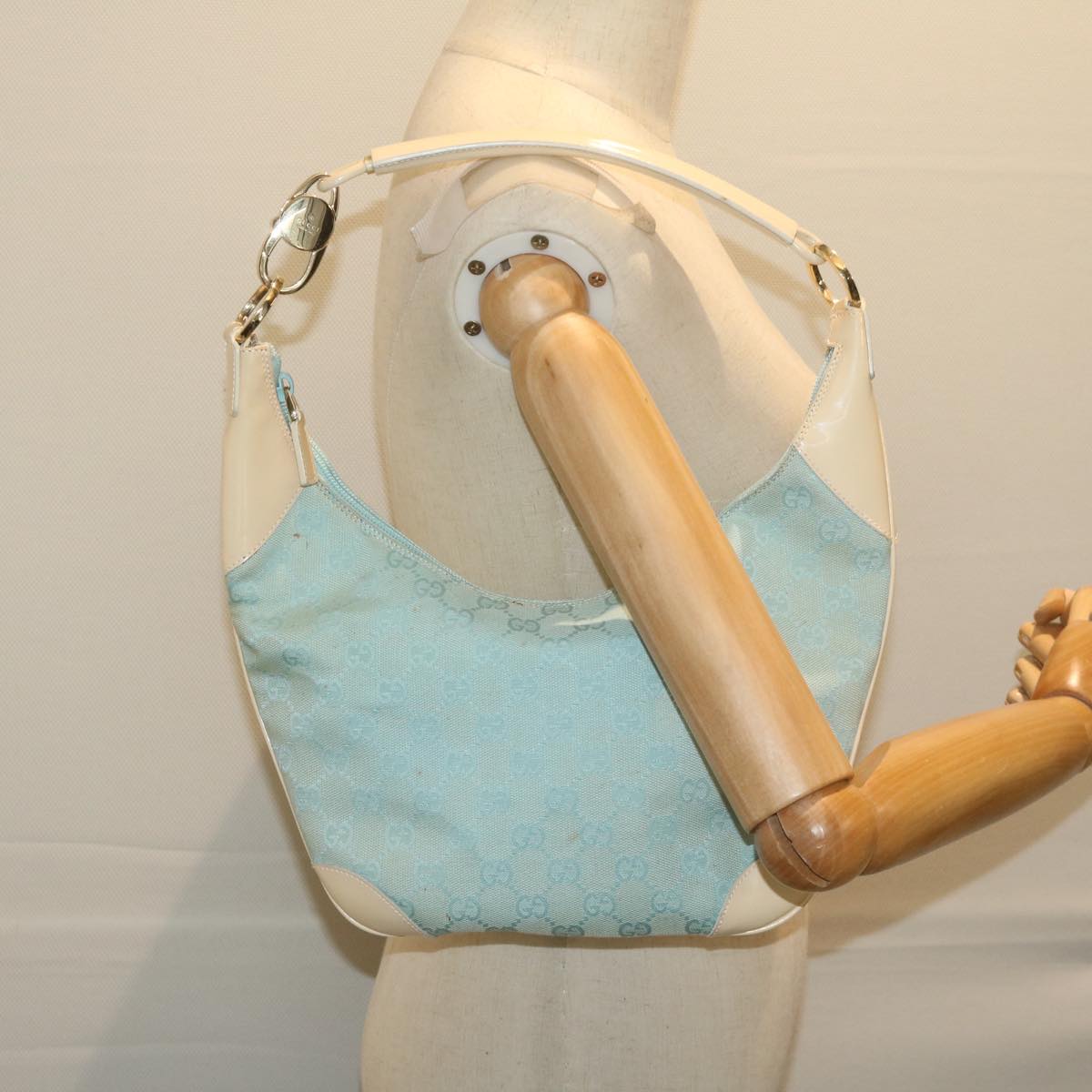 GUCCI GG Canvas Shoulder Bag Turquoise Blue 001 4158 3754 61197