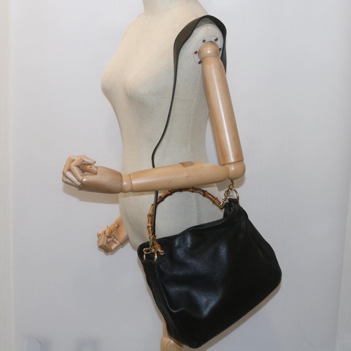 GUCCI Bamboo Hand Bag Leather 2way Black 61244