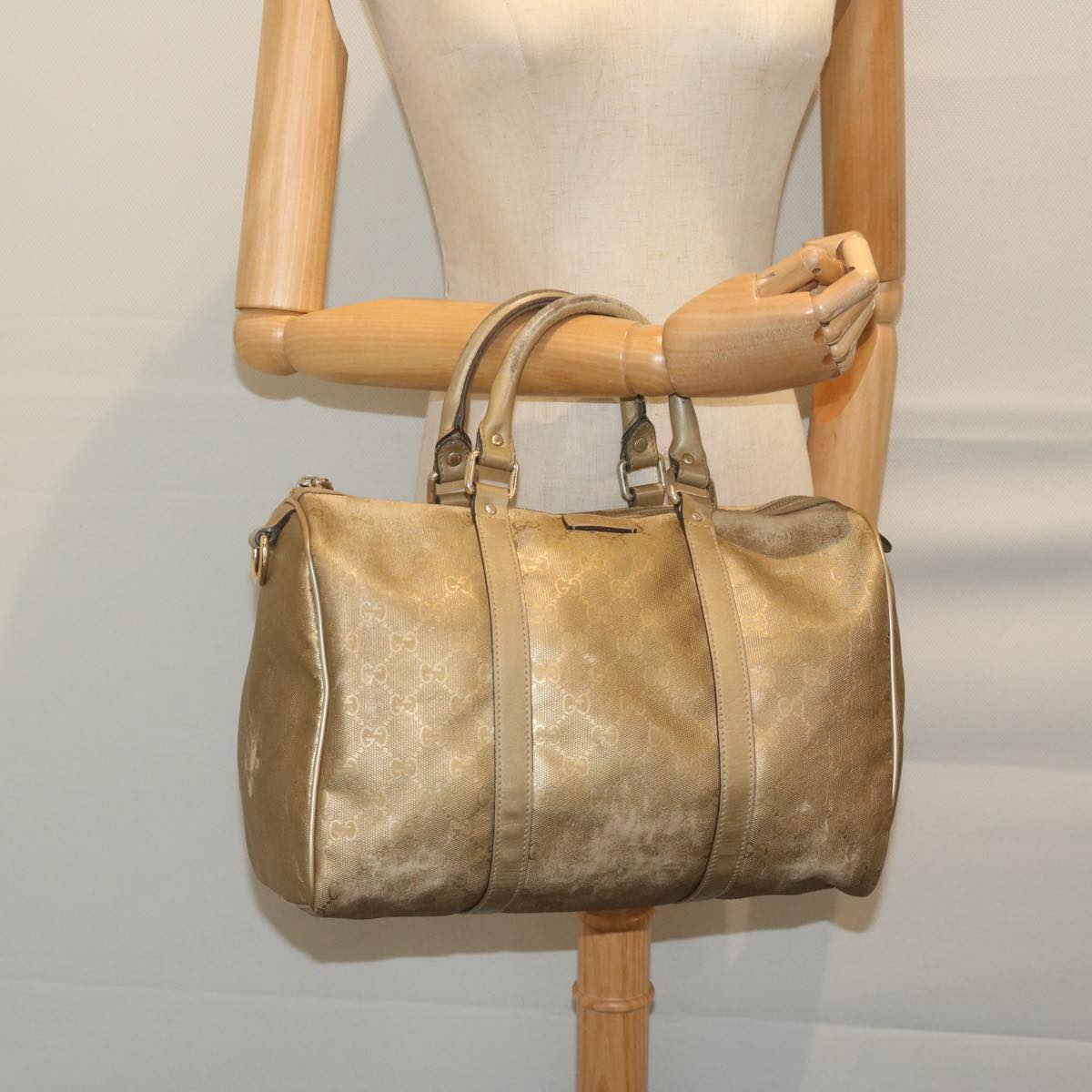 GUCCI GG Canvas Hand Bag Gold 193603 61422