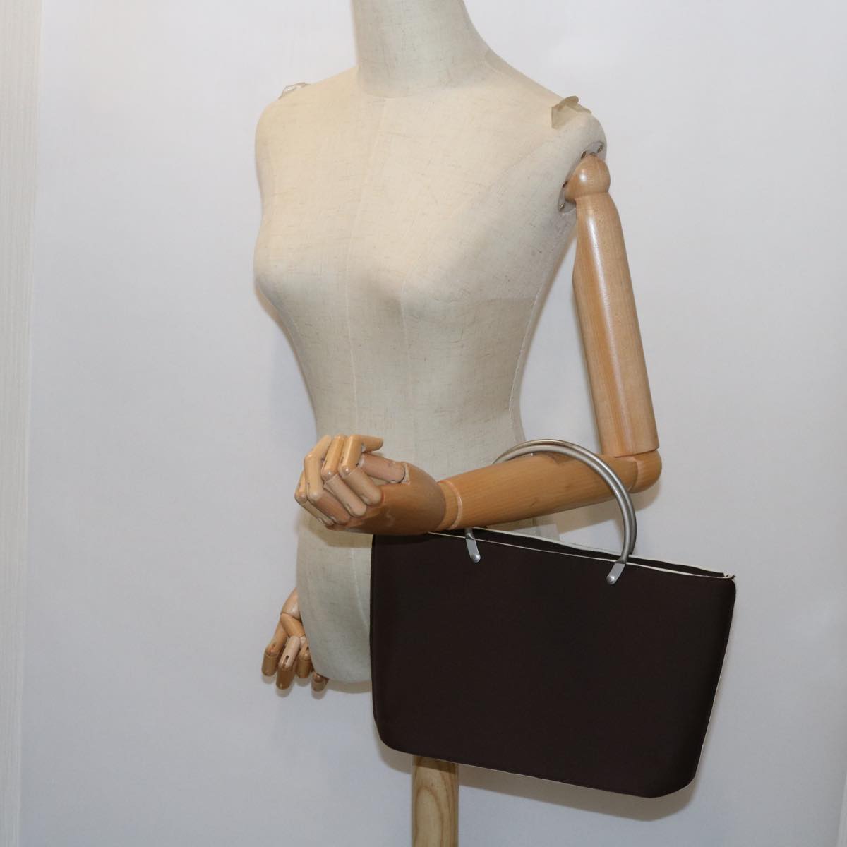 CHANEL Hand Bag Nylon Brown CC 63436