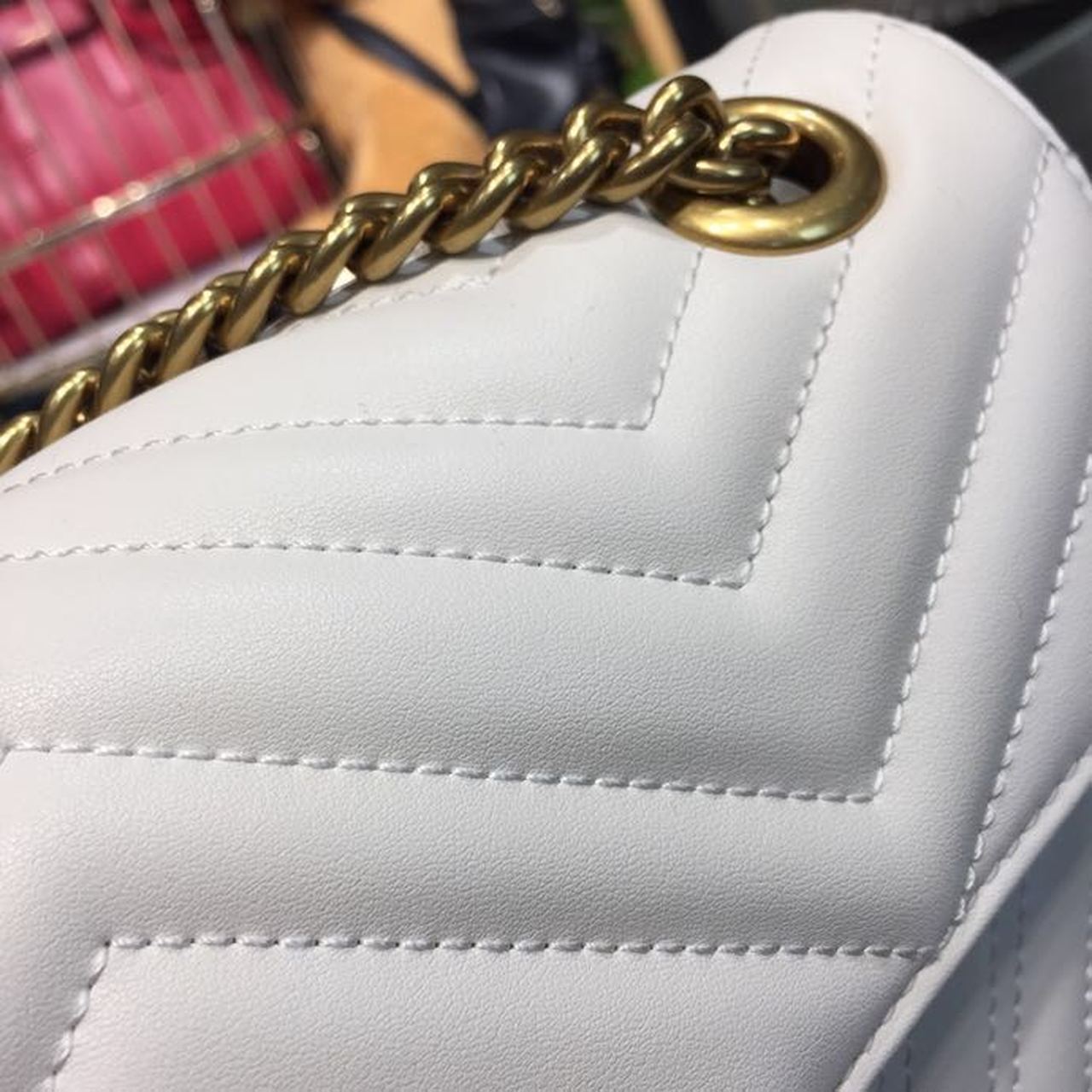 Glami Marmont Small Matelassé Shoulder Bag White Chevron For Women 10in/25cm 443497 DTGLAMIT 9022
