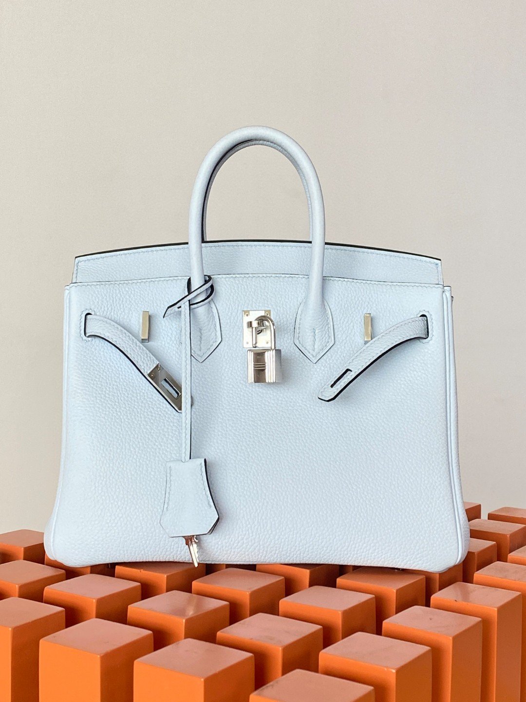 GLAMI Birkin Nata Swift Light Blue For Women Silver Toned Hardware 10in/25cm
