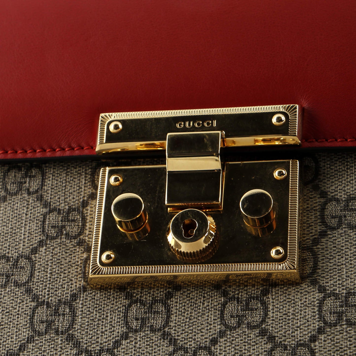 Padlock Top Handle Bag GG Coated Canvas and Leather Small