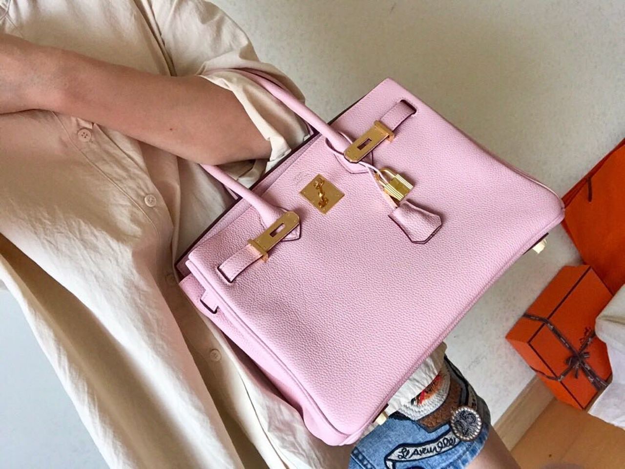 GLAMI Birkin Electric Rose Sakura 3Q For Women Gold Toned Hardware 11.8in/30cm