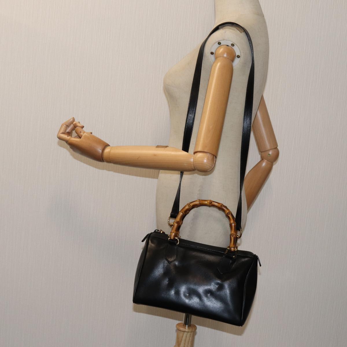 GUCCI Bamboo Hand Bag Leather 2way Black 000 122 0294 71505