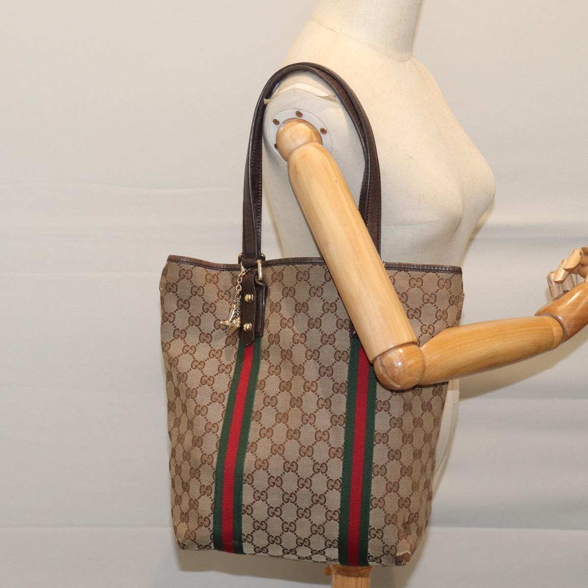 GUCCI GG Canvas Web Sherry Line Hand Bag Beige Red Green 162899 71515