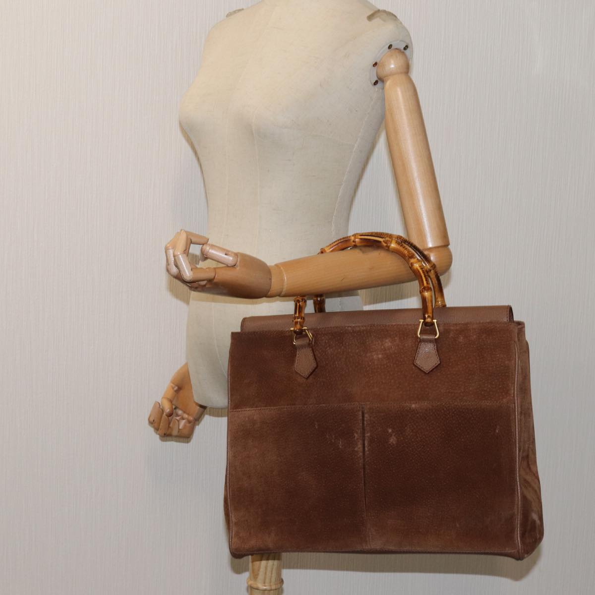 GUCCI Bamboo Hand Bag Suede 2way Brown 002 123 0322 71588