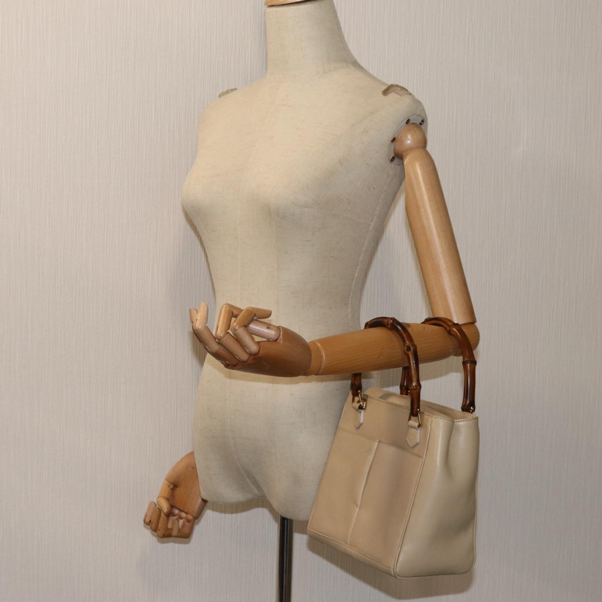 GUCCI Bamboo Hand Bag Leather 2way Beige 000 1364 0316 71795
