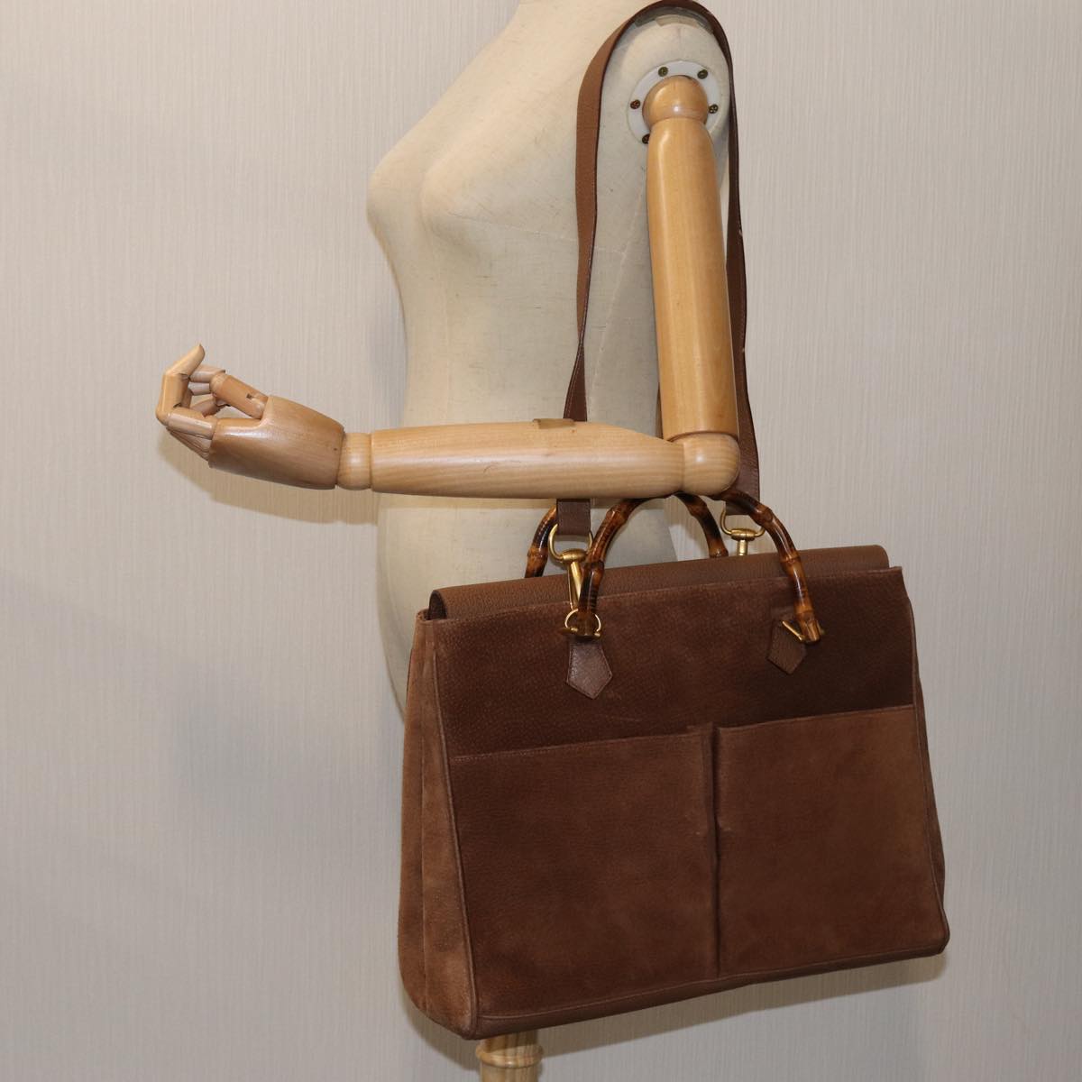 GUCCI Bamboo Hand Bag Suede 2way Brown 002 123 0322 72032